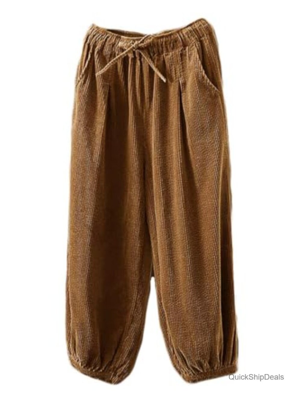 Minibee Womens Corduroy Cotton Capri Pants Drawstring Tapered Baggy